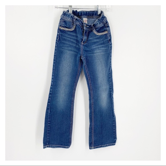 Faded Glory Girls Jeans Embellished Button Close Pockets Size 8 - Picture 1 of 7